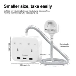 3 USB AC Outlets UK Power Strip